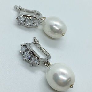 Stainless steel design Cubic Zircon pearl earring